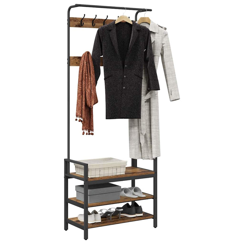 vidaXL Kabáthorog polcokkal Egyéb Régi fa 75 x 34 x 184 cm Faanyag