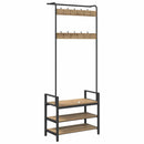 vidaXL Kabáthorog polcokkal kézműves tölgy 75 x 34 x 184 cm Faanyag