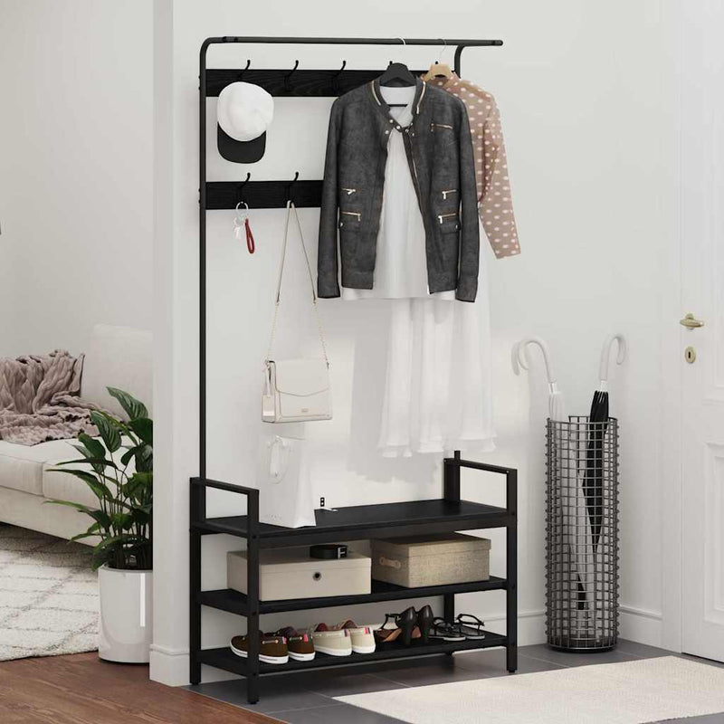 vidaXL Kabáthorog polcokkal Egyéb Musta tammi 95 x 34 x 184 cm Faanyag