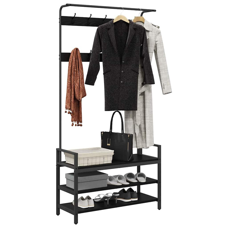 vidaXL Kabáthorog polcokkal Egyéb Musta tammi 95 x 34 x 184 cm Faanyag