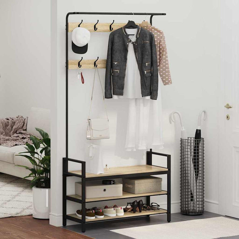 vidaXL Kabáthorog polcokkal sonoma tölgy 95 x 34 x 184 cm Faanyag