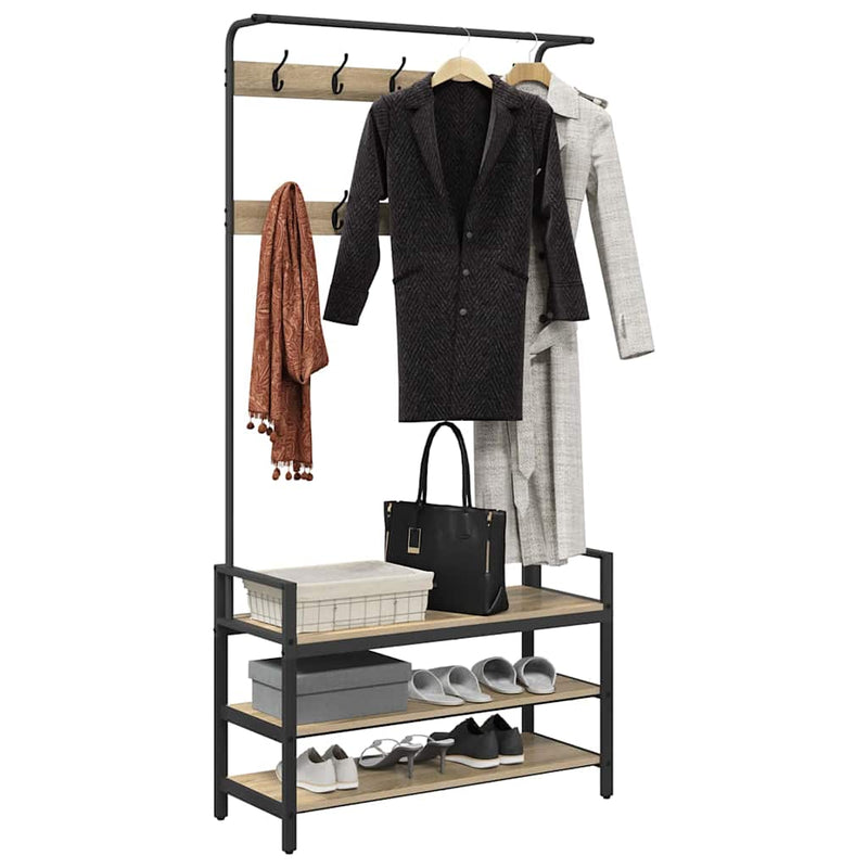 vidaXL Kabáthorog polcokkal sonoma tölgy 95 x 34 x 184 cm Faanyag