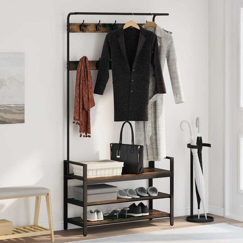 vidaXL Kabáthorog polcokkal Füstölt tölgy 95 x 34 x 184 cm Faanyag