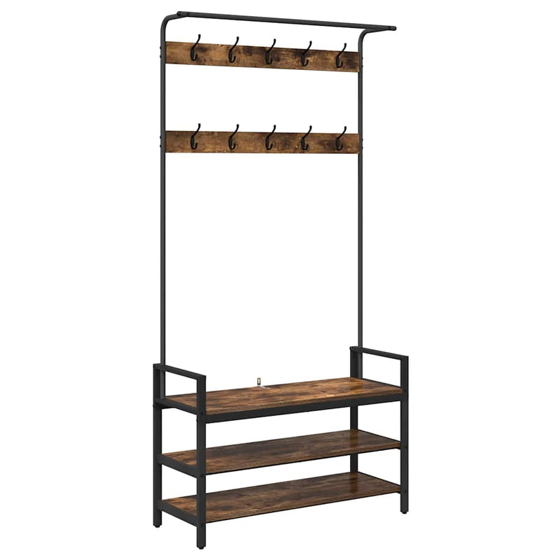 vidaXL Kabáthorog polcokkal Füstölt tölgy 95 x 34 x 184 cm Faanyag