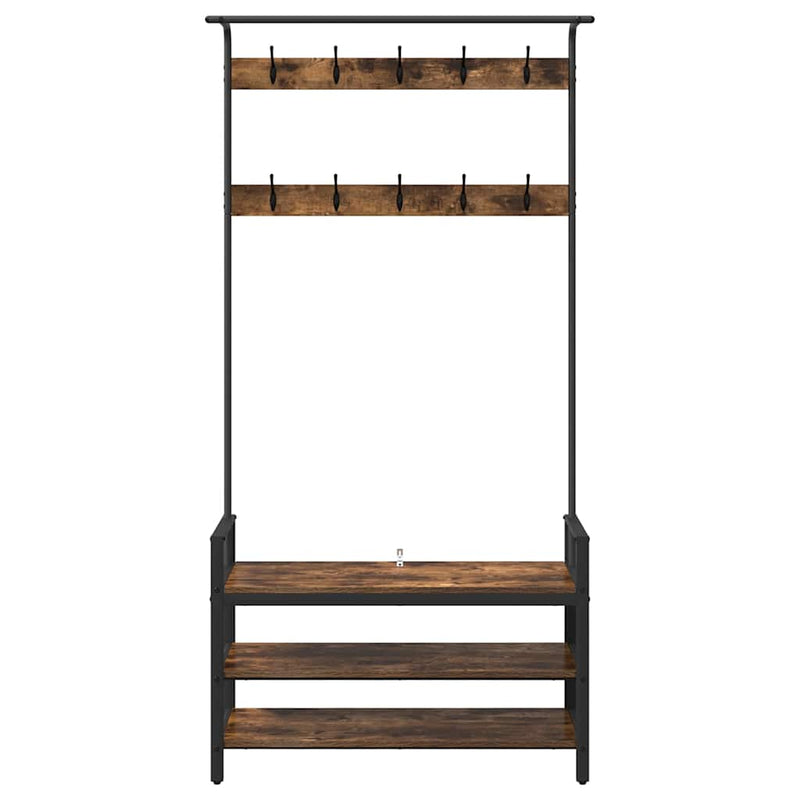 vidaXL Kabáthorog polcokkal Füstölt tölgy 95 x 34 x 184 cm Faanyag