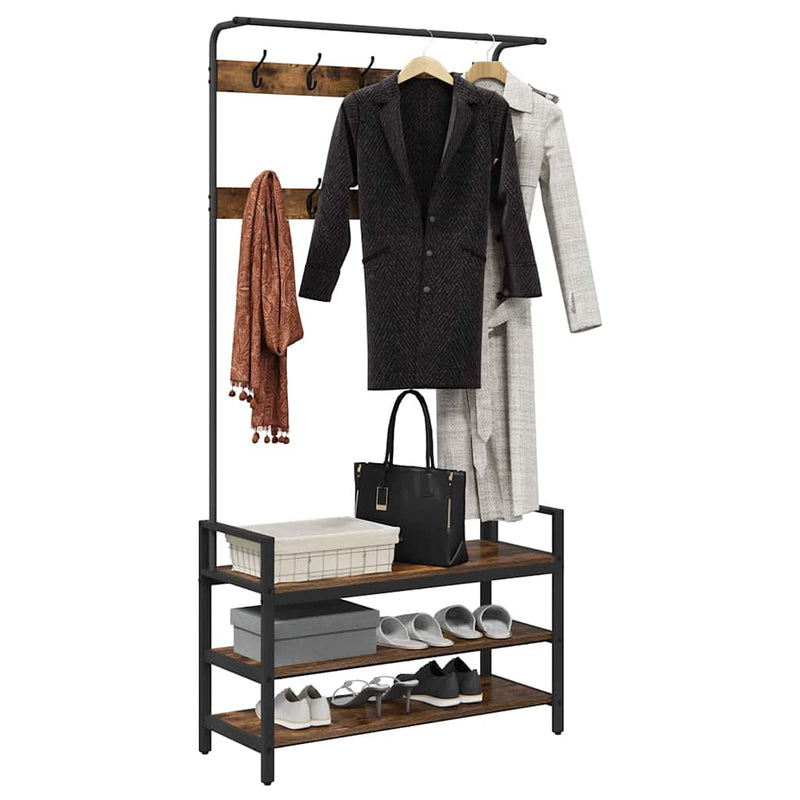 vidaXL Kabáthorog polcokkal Füstölt tölgy 95 x 34 x 184 cm Faanyag