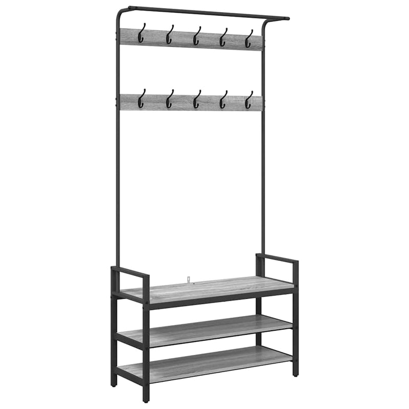 vidaXL Kabáthorog polcokkal Szürke sonoma 95 x 34 x 184 cm Faanyag