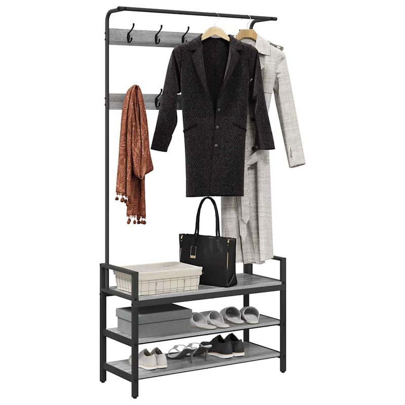 vidaXL Kabáthorog polcokkal Szürke sonoma 95 x 34 x 184 cm Faanyag