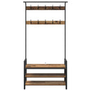 vidaXL Kabáthorog polcokkal tárolóval Öreg fa 95 x 34 x 184 cm Faanyag