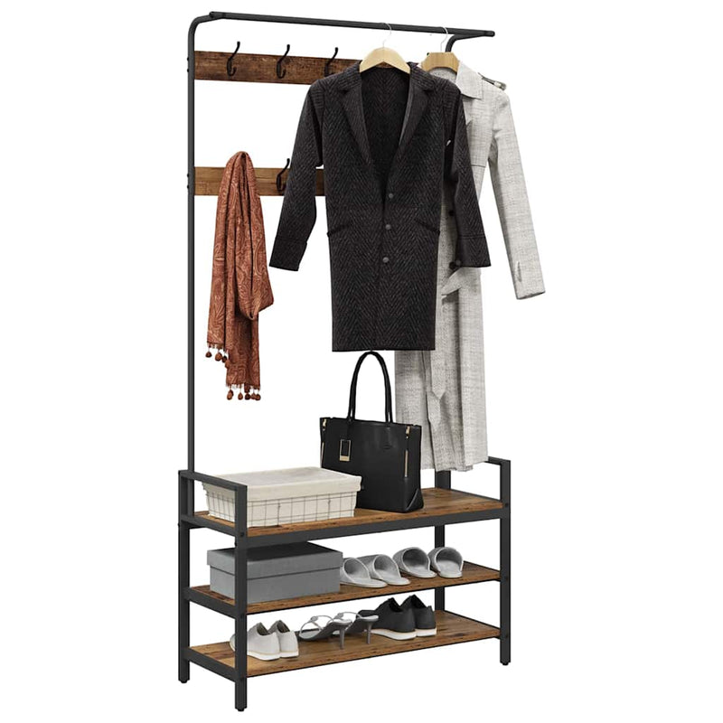 vidaXL Kabáthorog polcokkal Egyéb Régi fa 95 x 34 x 184 cm Faanyag