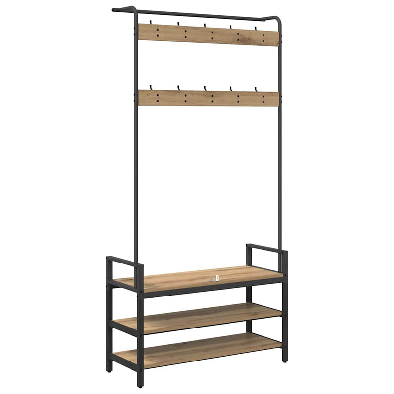 vidaXL Kabáthorog polcokkal kézműves tölgy 95 x 34 x 184 cm Faanyag