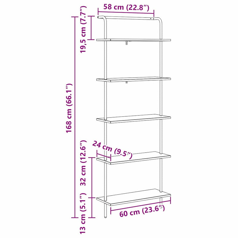 vidaXL Könyvespolc sonoma tölgy 60 x 24 x 168 cm Faanyag
