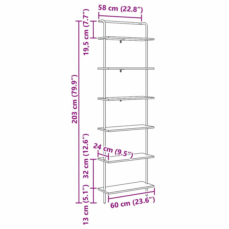 vidaXL Könyvespolc Régi fa 60 x 24 x 203 cm Faanyag
