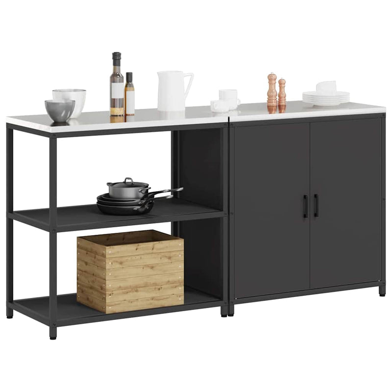 vidaXL Konyhai Tároló Készlet polcokkal 2 pcs Fekete 180 x 50 x 92 cm