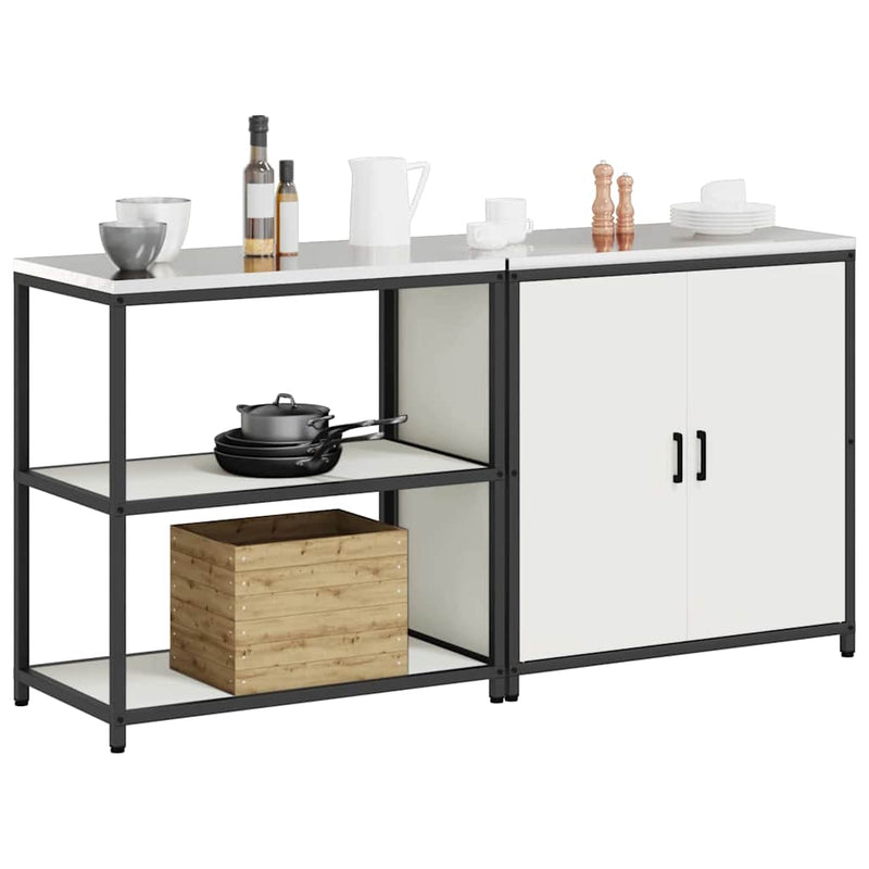 vidaXL Konyhai Tároló Készlet polcokkal tárolóval 2 pcs Fehér Acél