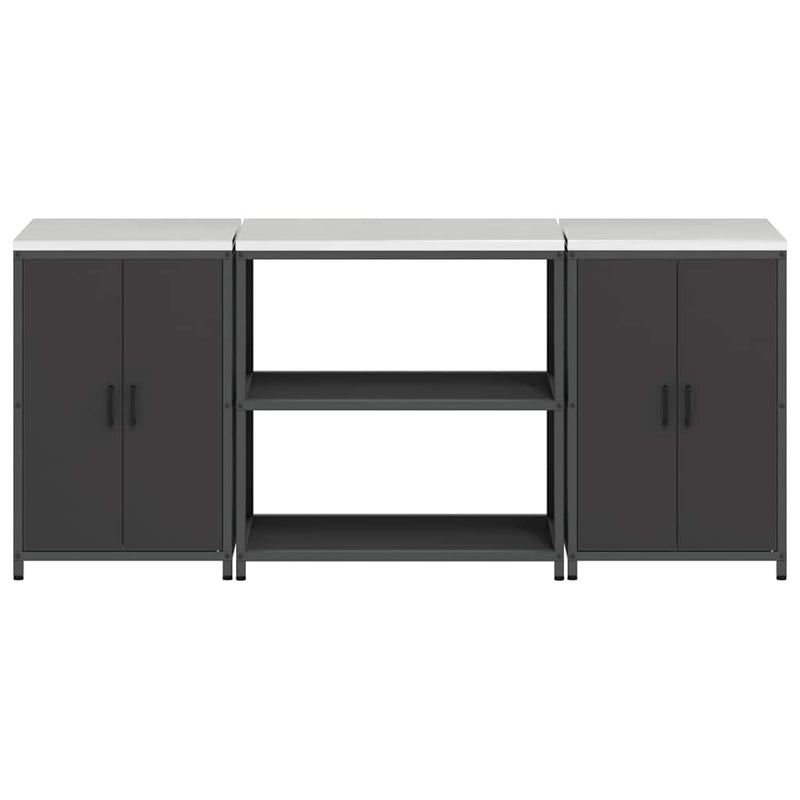 vidaXL Konyhai Tároló Készlet polcokkal tárolóval 3 pcs Fekete Acél