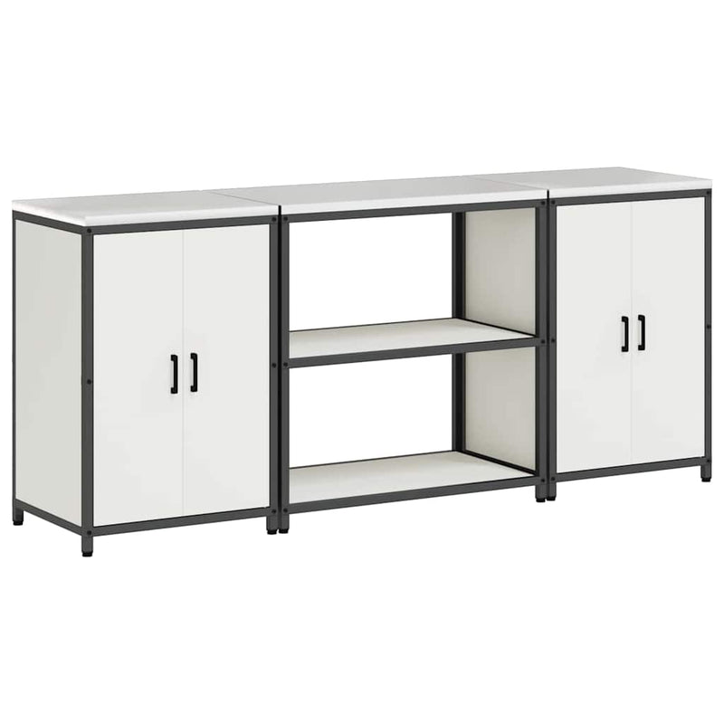 vidaXL Konyhai Tároló Készlet polcokkal tárolóval 3 pcs Fehér Acél