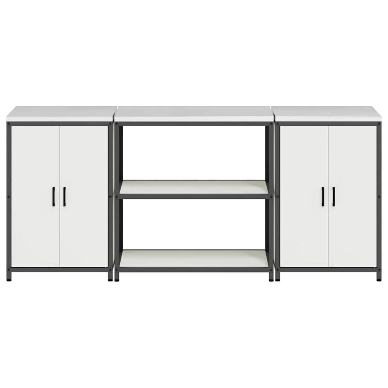 vidaXL Konyhai Tároló Készlet polcokkal tárolóval 3 pcs Fehér Acél