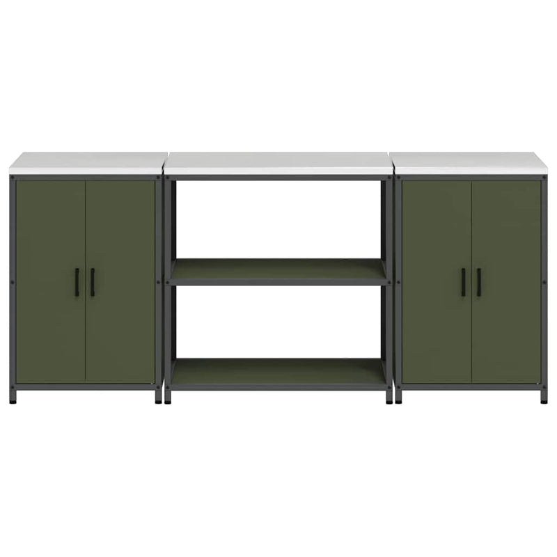 vidaXL Konyhai Tároló Készlet polcokkal tárolóval 3 pcs Olajzöld Acél