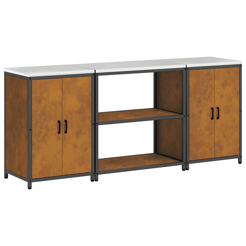 vidaXL Konyhai Tároló Készlet polcokkal tárolóval 3 pcs Rozsdás Acél