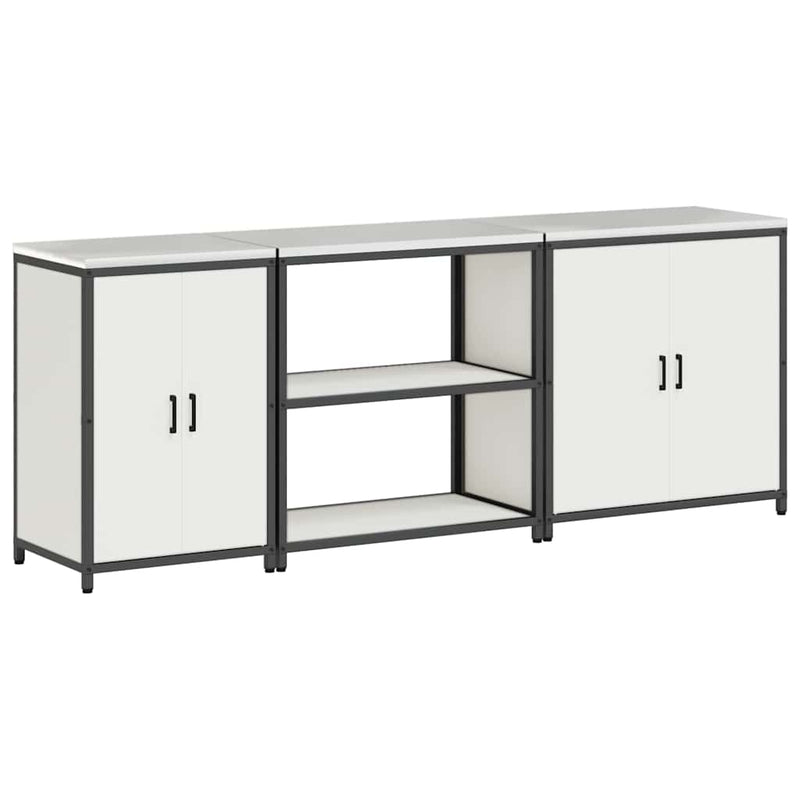 vidaXL Konyhai Tároló Készlet polcokkal Egyéb ajtóval 3 pcs Fehér Acél