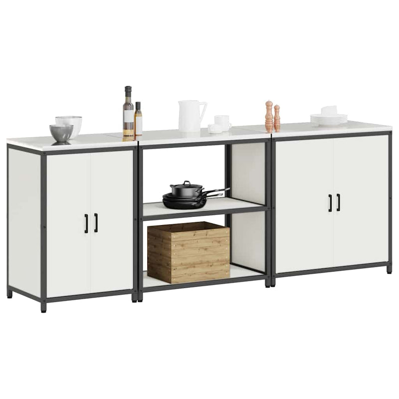 vidaXL Konyhai Tároló Készlet polcokkal Egyéb ajtóval 3 pcs Fehér Acél