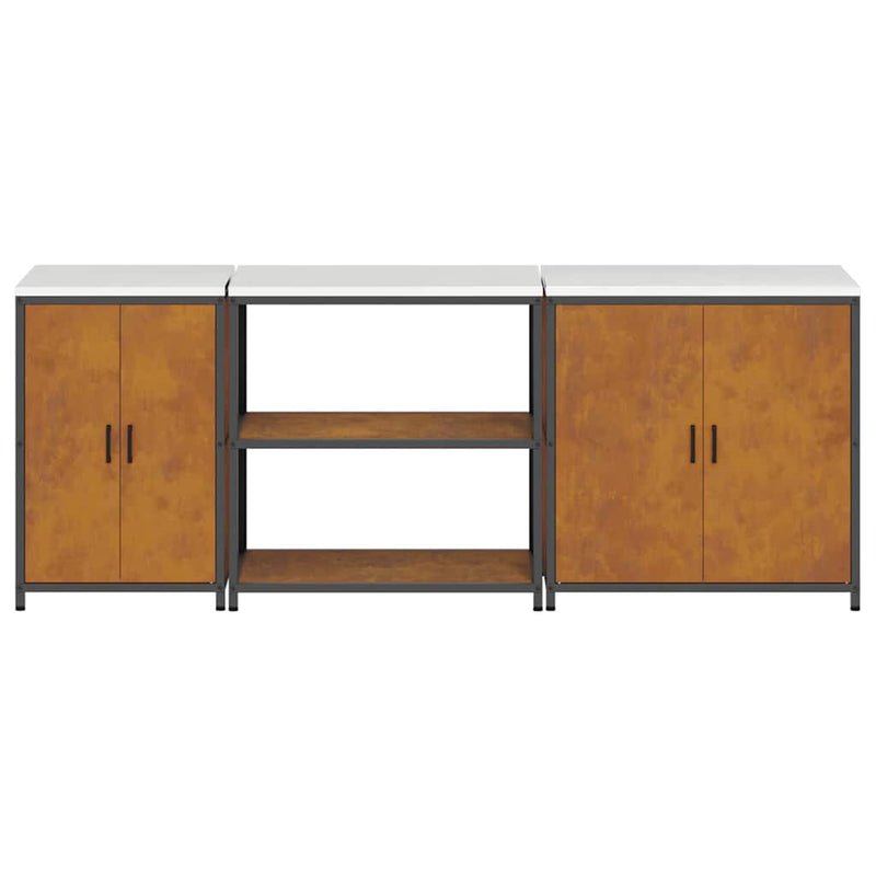 vidaXL Konyhai Tároló Készlet polcokkal Egyéb 3 pcs Rozsdás Acél