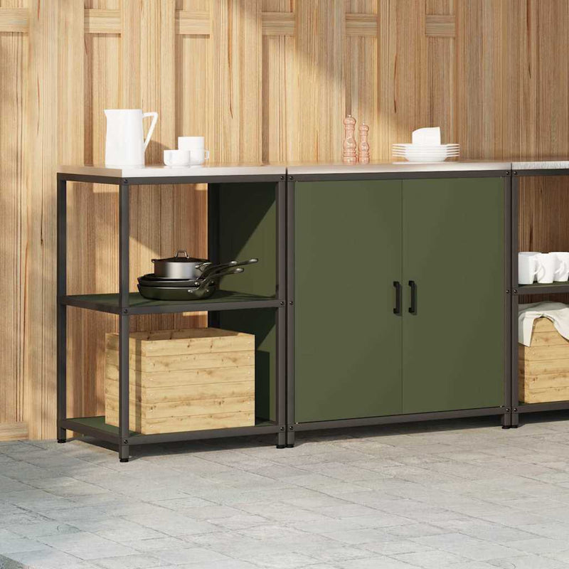 vidaXL Konyhai Tároló Készlet polcokkal tárolóval 2 pcs Olajzöld Acél