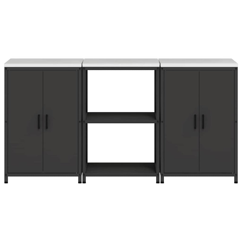 vidaXL Konyhai Tároló Készlet polcokkal tárolóval 3 pcs Fekete Acél