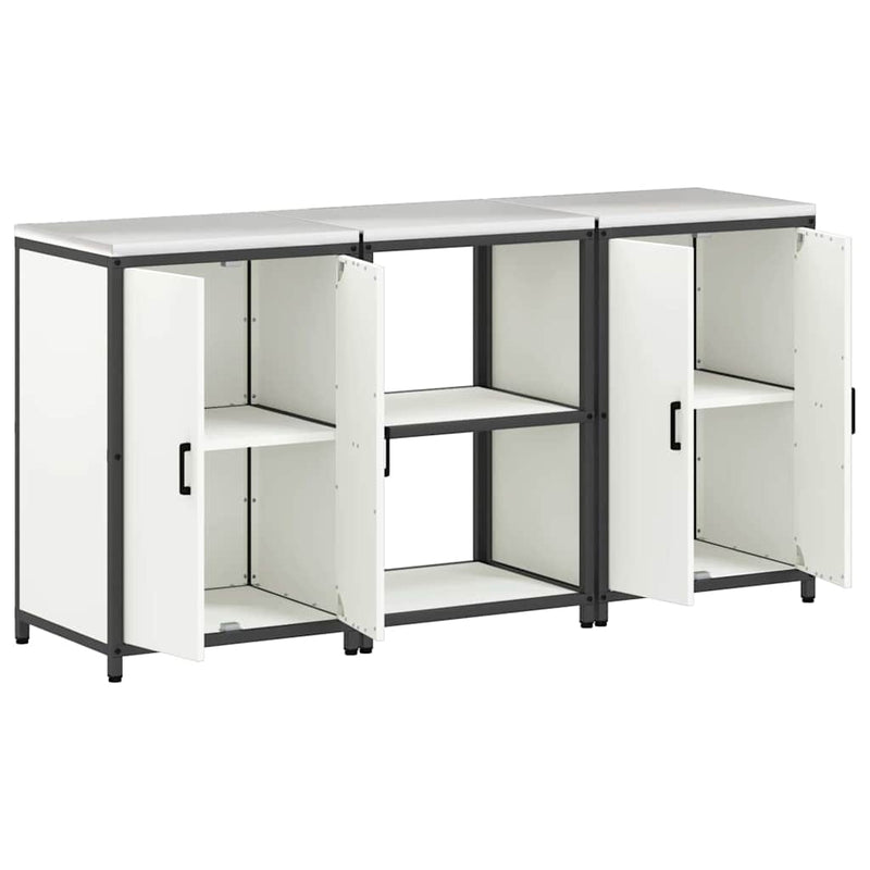 vidaXL Konyhai Tároló Készlet polcokkal tárolóval 3 pcs Fehér Acél