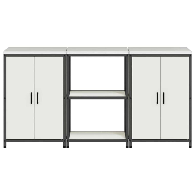 vidaXL Konyhai Tároló Készlet polcokkal tárolóval 3 pcs Fehér Acél