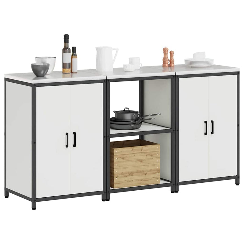 vidaXL Konyhai Tároló Készlet polcokkal tárolóval 3 pcs Fehér Acél