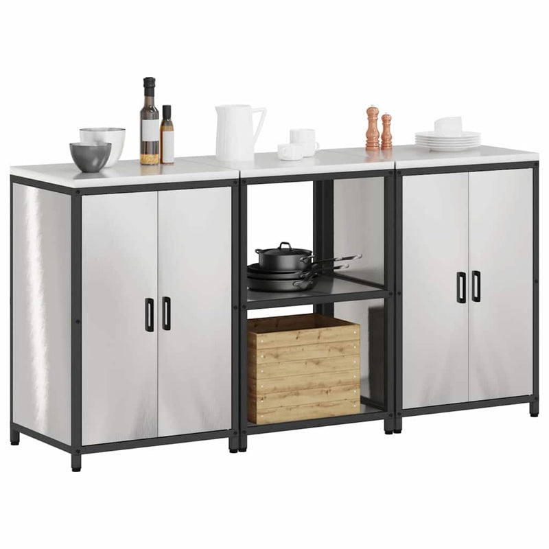 vidaXL Konyhai Tároló Készlet polcokkal tárolóval 3 pcs Ezüst Acél