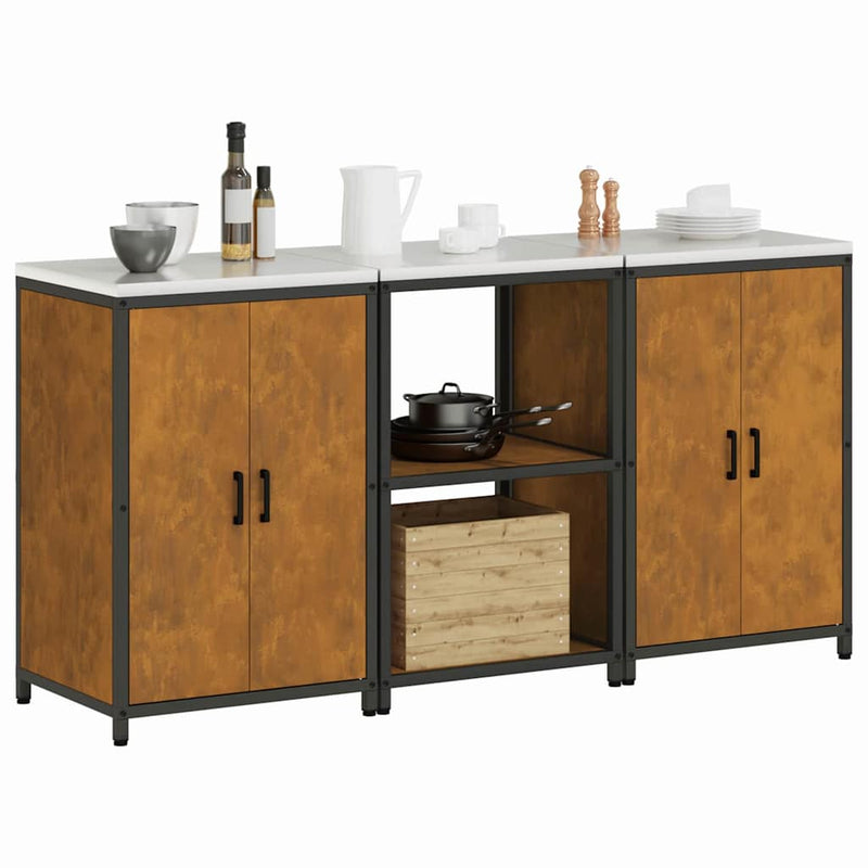 vidaXL Konyhai Tároló Készlet polcokkal tárolóval 3 pcs Rozsdás Acél