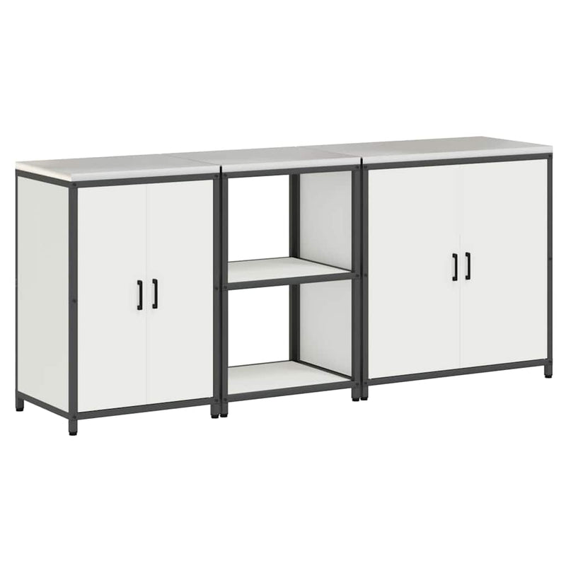 vidaXL Konyhai Tároló Készlet polcokkal Egyéb ajtóval 3 pcs Fehér Acél