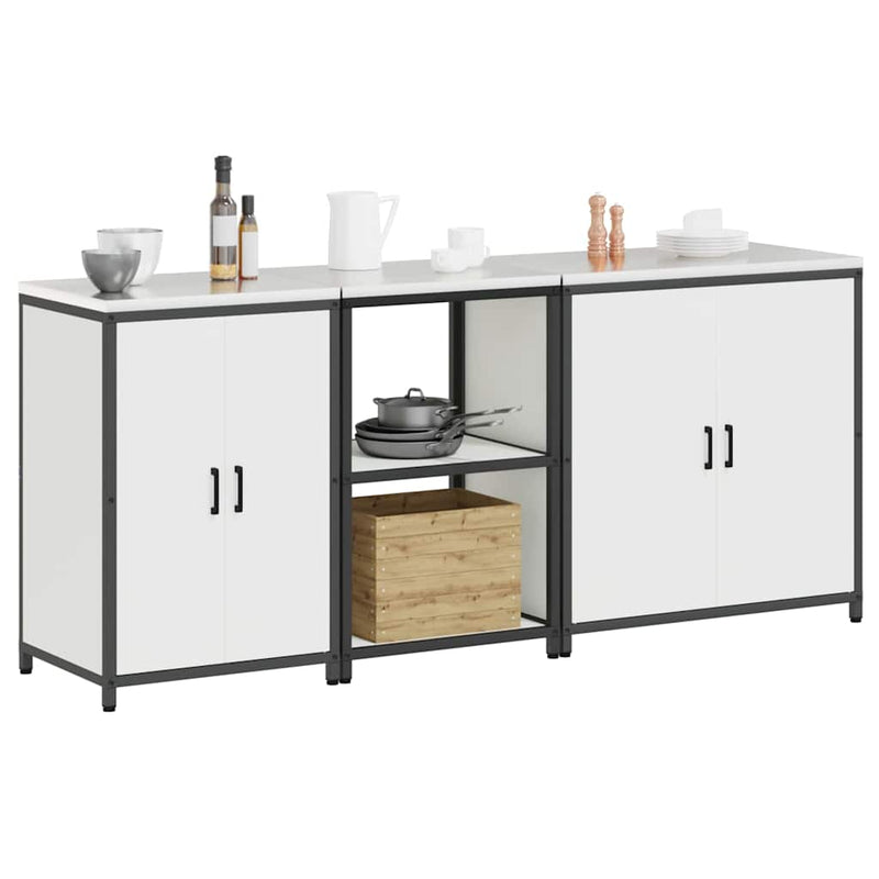 vidaXL Konyhai Tároló Készlet polcokkal Egyéb ajtóval 3 pcs Fehér Acél