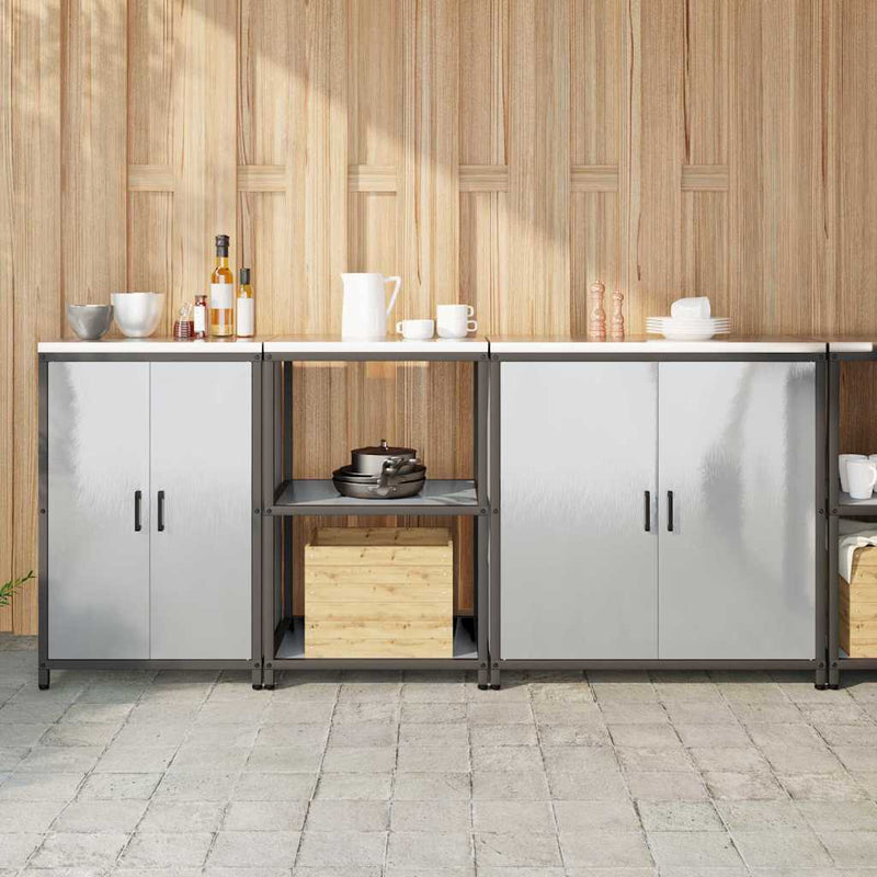 vidaXL Konyhai Tároló Készlet polcokkal Egyéb ajtóval 3 pcs Ezüst Acél