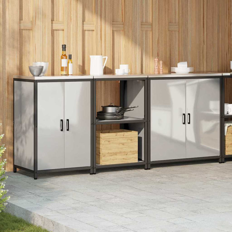 vidaXL Konyhai Tároló Készlet polcokkal Egyéb ajtóval 3 pcs Ezüst Acél