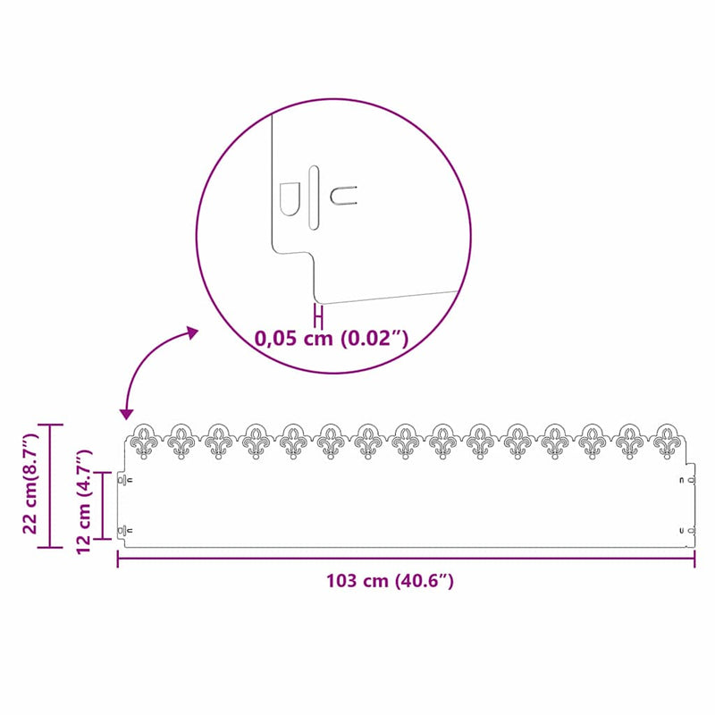vidaXL Gyepszegélyek 20 pcs Antracit 103 x 0,05 x 22 cm Acél