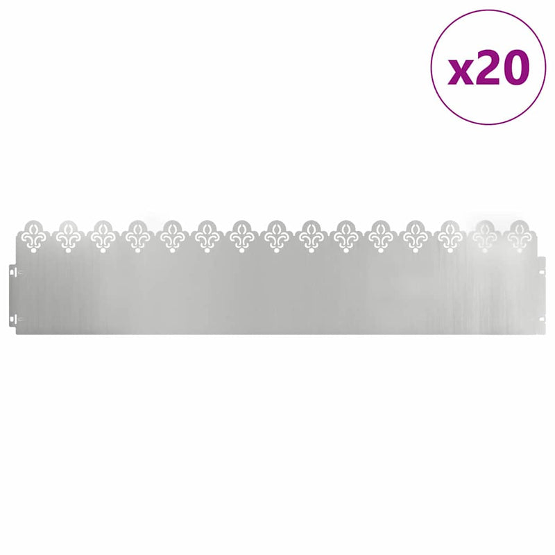 vidaXL Gyepszegélyek 20 pcs Ezüst 103 x 0,05 x 22 cm Horganyzott acél