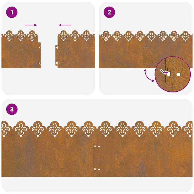 vidaXL Gyepszegélyek 10 pcs Rozsdás 103 x 0,05 x 22 cm