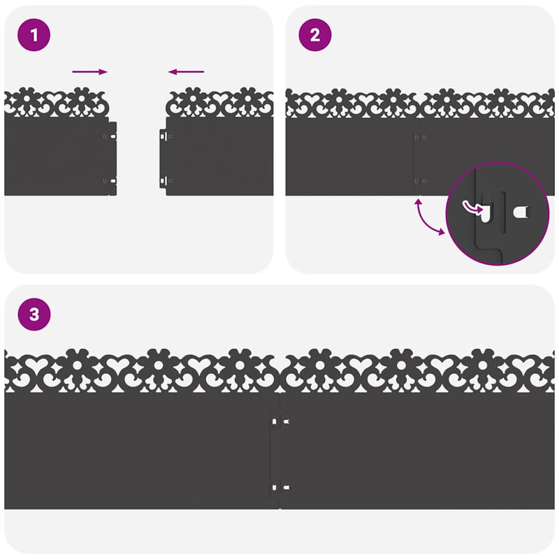 vidaXL Gyepszegélyek 10 pcs Fekete 103 x 0,05 x 22 cm Acél