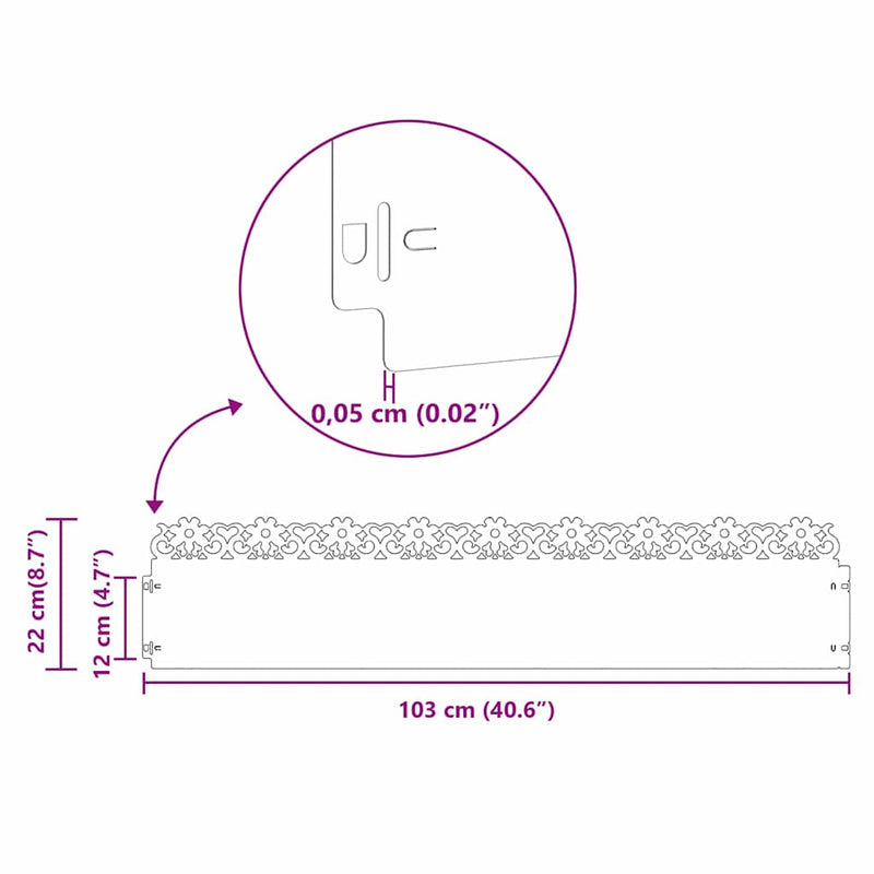 vidaXL Gyepszegélyek 10 pcs Fehér 103 x 0,05 x 22 cm Acél