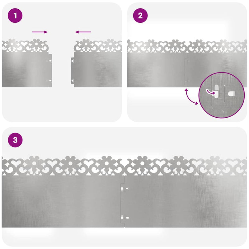 vidaXL Gyepszegélyek 20 pcs Ezüst 103 x 0,05 x 22 cm Rozsdamentes acél