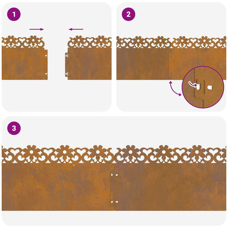 vidaXL Gyepszegélyek 30 pcs Rozsdás 103 x 0,05 x 22 cm