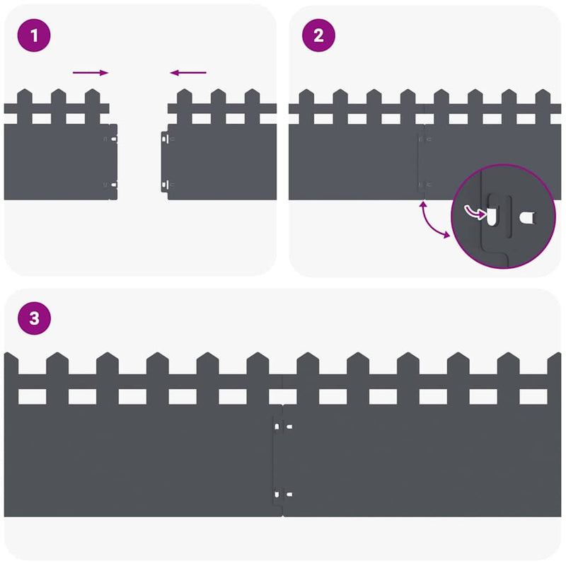 vidaXL Gyepszegélyek 10 pcs Antracit 103 x 0,05 x 22 cm Acél