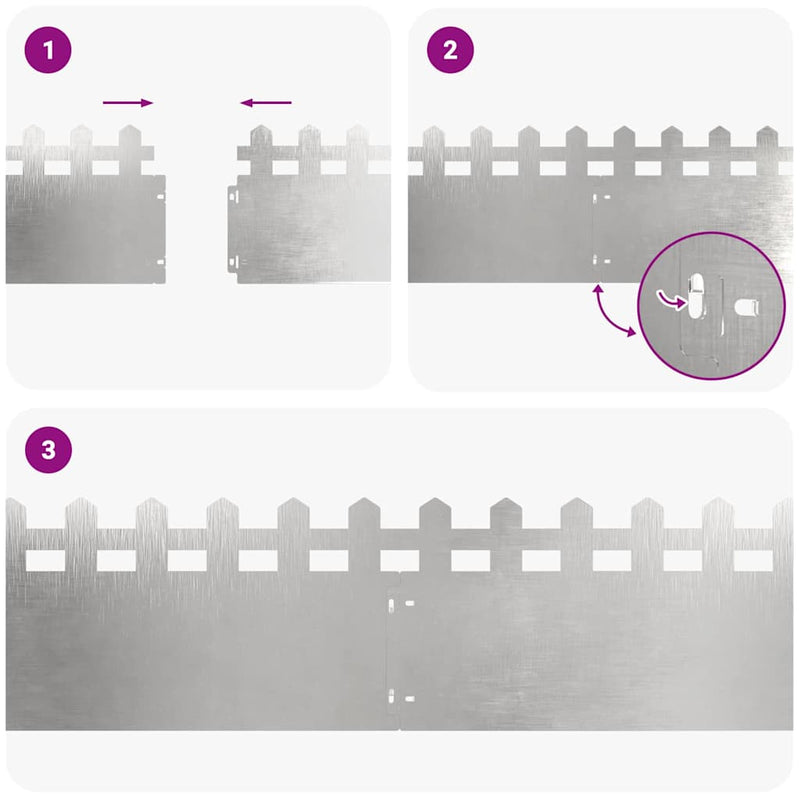 vidaXL Gyepszegélyek 10 pcs Ezüst 103 x 0,05 x 22 cm Rozsdamentes acél