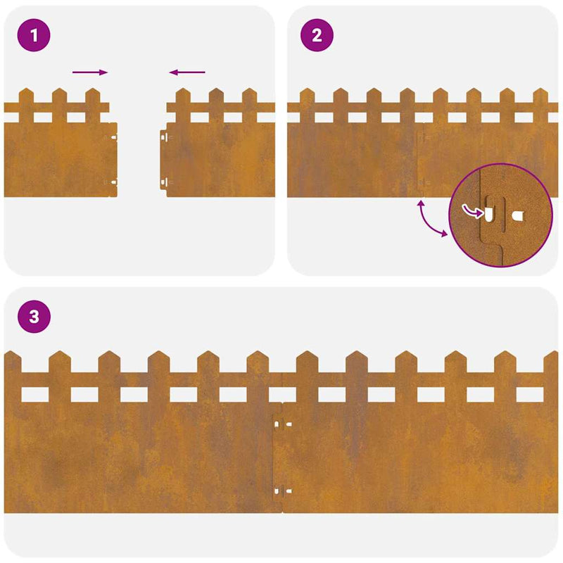 vidaXL Gyepszegélyek 30 pcs Rozsdás 103 x 0,05 x 22 cm