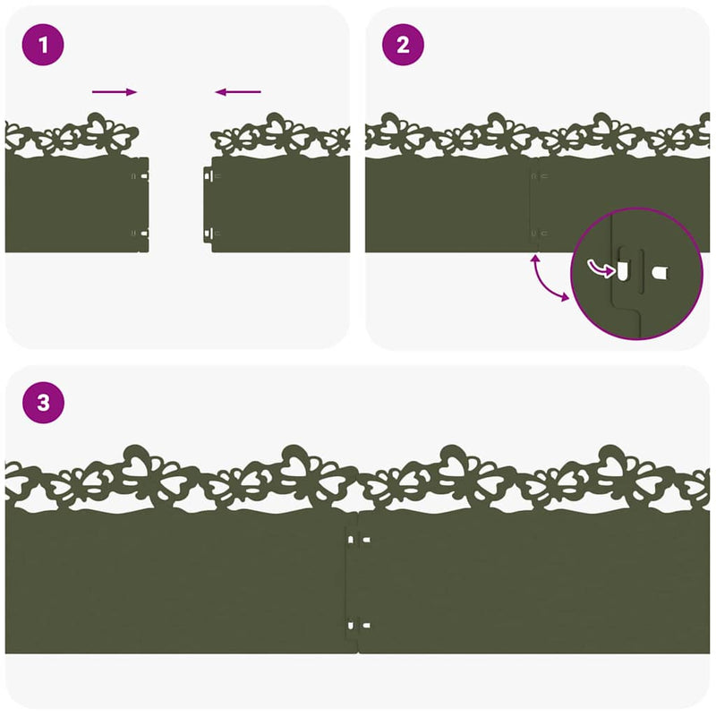vidaXL Gyepszegélyek 20 pcs Olajzöld 103 x 0,05 x 22 cm Acél