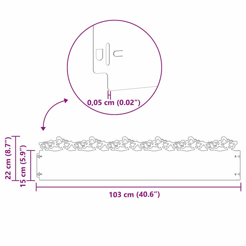 vidaXL Gyepszegélyek 10 pcs Ezüst 103 x 0,05 x 22 cm Rozsdamentes acél
